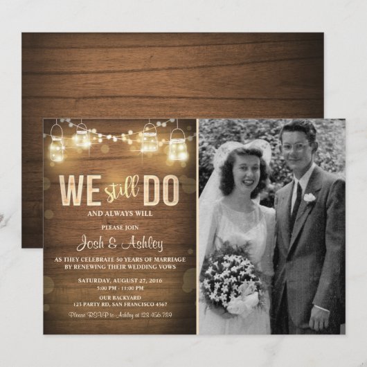 Uitnodiging Jubileum Rustic Vow Renewal Partij (Voorkant / Achterkant)