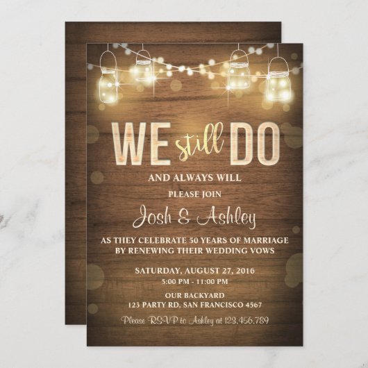 Uitnodiging Jubileum Rustic Vow Renewal Partij (Voorkant / Achterkant)