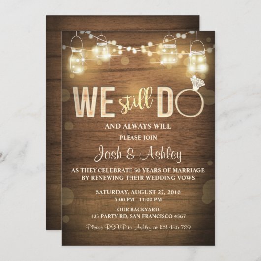 Uitnodiging Jubileum Rustic Vow Renewal Partij (Voorkant / Achterkant)