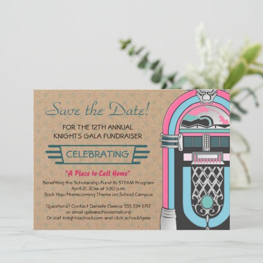Uitnodiging Jukebox Sock Hop Party (Staand voorkant)