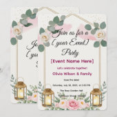 Uitnodiging Kaart Elegante Bloemenlantaarn (Voorkant / Achterkant)