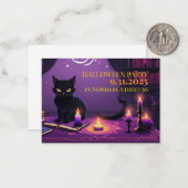 Uitnodiging Kaart met Halloween kattenillustratie (Voorkant / Achterkant in situ)