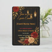 Uitnodiging Kaart Sjabloon Luxe Zwart Goud Bloemen (Staand voorkant)