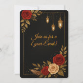 Uitnodiging Kaart Sjabloon Luxe Zwart Goud Bloemen (Achterkant)