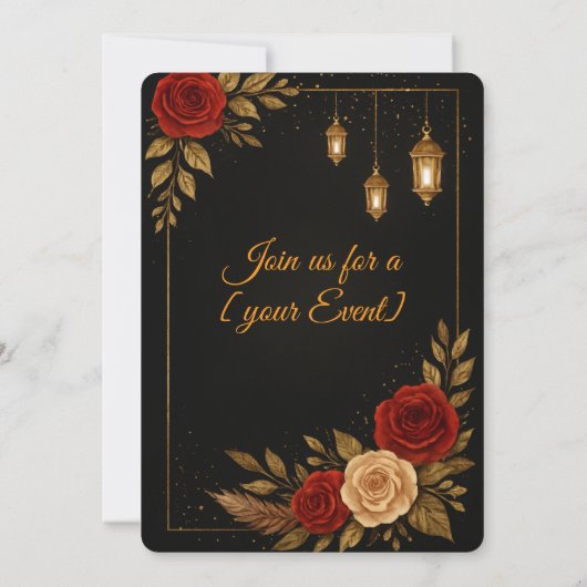 Uitnodiging Kaart Sjabloon Luxe Zwart Goud Bloemen (Achterkant)