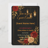 Uitnodiging Kaart Sjabloon Luxe Zwart Goud Bloemen (Voorkant)