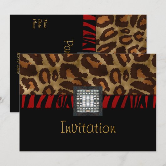 Uitnodiging Kaart Zwart Wit Wilde Dierrode Belt 2 (Voorkant / Achterkant)