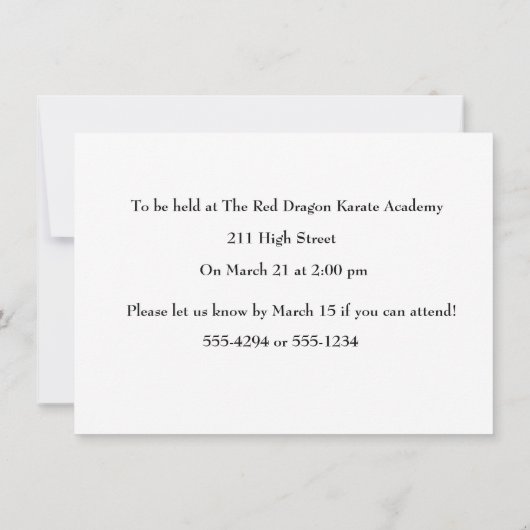 Uitnodiging, Karate Th-Birthday Party Kaart (Achterkant)