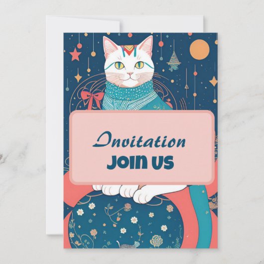 Uitnodiging Kat Kat Voices Roze Kaart (Voorkant)