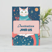 Uitnodiging Kat Kat Voices Roze Kaart (Staand voorkant)