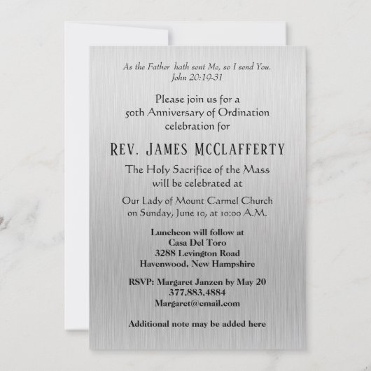 Uitnodiging Katholieke Priester Wijding Jubileum (Achterkant)