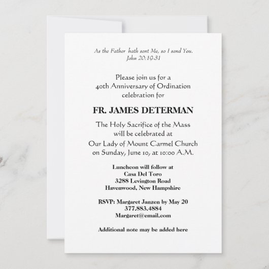 Uitnodiging katholieke priesterbevel Jubileum (Achterkant)