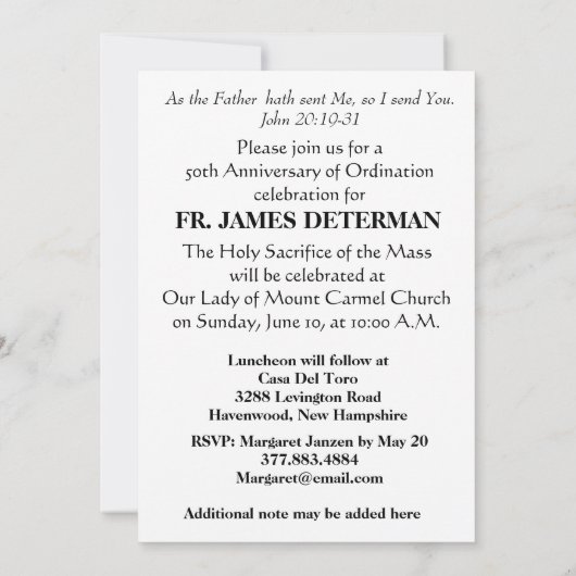 Uitnodiging katholieke priesterbevel Jubileum (Achterkant)