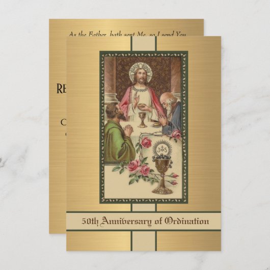 Uitnodiging katholieke priesterbevel Jubileum (Voorkant / Achterkant)