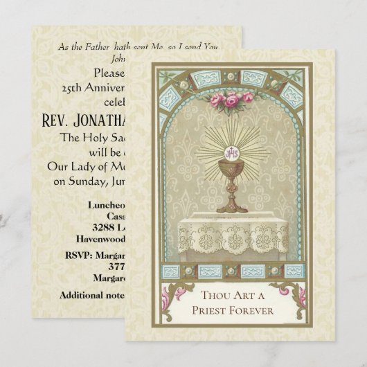 Uitnodiging katholieke priesterbevel Jubileum (Voorkant / Achterkant)