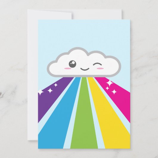 Uitnodiging Kawaii Cloud en Rainbow Party (Voorkant)