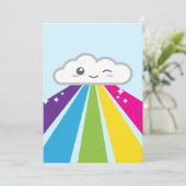 Uitnodiging Kawaii Cloud en Rainbow Party (Staand voorkant)