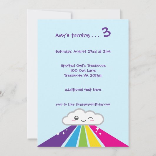 Uitnodiging Kawaii Cloud en Rainbow Party (Achterkant)