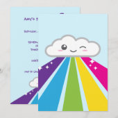 Uitnodiging Kawaii Cloud en Rainbow Party (Voorkant / Achterkant)