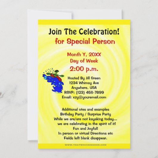 Uitnodiging Kayak Paddle Fun Feestje (Achterkant)