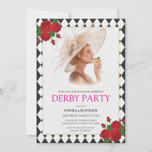 Uitnodiging Kentucky Derby-feest met elegante roze