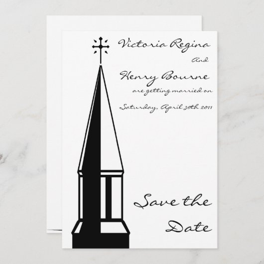 Uitnodiging Kerk Toren Save the Date (Voorkant / Achterkant)