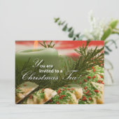 Uitnodiging Kerst Tea Party, koekjes, pijnboomzeme (Staand voorkant)