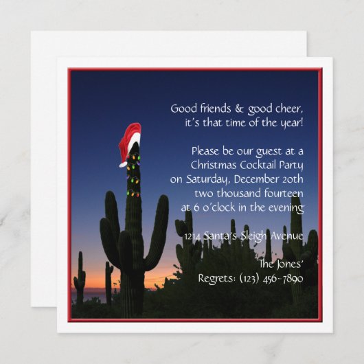 Uitnodiging kerstcactus-partij (Voorkant / Achterkant)