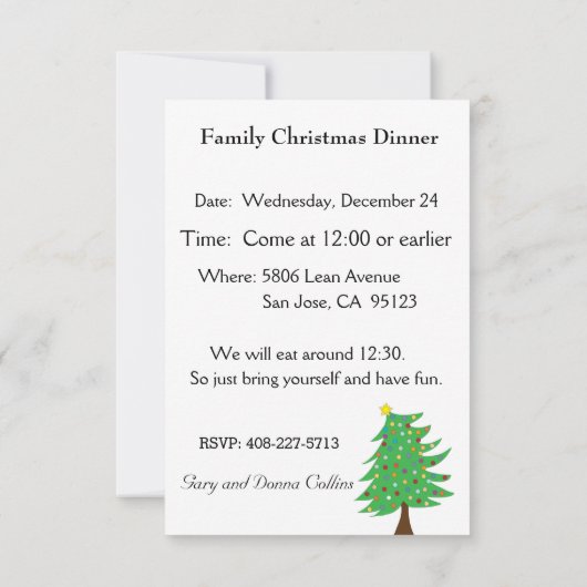 Uitnodiging kerstdiner (Achterkant)