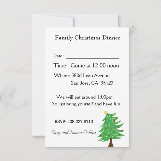 Uitnodiging kerstdiner stijl 2 (Achterkant)