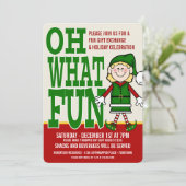 Uitnodiging kerstfeest Elf Girl Gift Exchange Part (Staand voorkant)