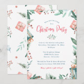 Uitnodiging kerstfeest - Gift, Berries, Holly (Voorkant / Achterkant)