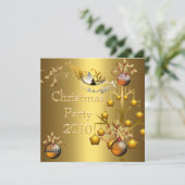 Uitnodiging Kerstfeest Goud Kerstmis (Staand voorkant)