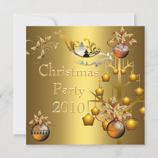 Uitnodiging Kerstfeest Goud Kerstmis (Voorkant)