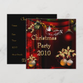 Uitnodiging Kerstfeest Goud Xmas Rood Groen (Voorkant / Achterkant)