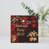 Uitnodiging Kerstfeest Goud Xmas Rood Groen (Staand voorkant)