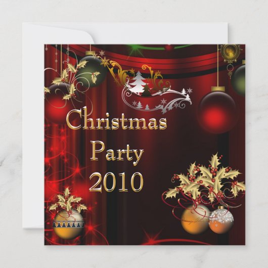 Uitnodiging Kerstfeest Goud Xmas Rood Groen (Voorkant)