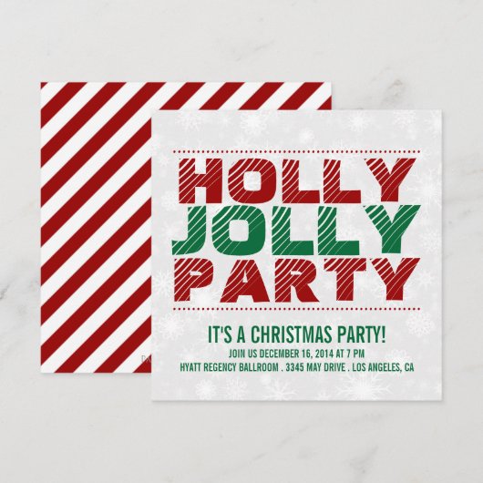 Uitnodiging kerstfeest | Holly Jolly Party (Voorkant / Achterkant)