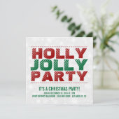 Uitnodiging kerstfeest | Holly Jolly Party (Staand voorkant)