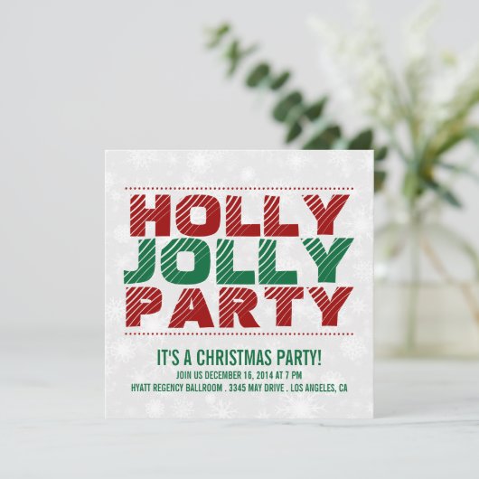 Uitnodiging kerstfeest | Holly Jolly Party (Staand voorkant)