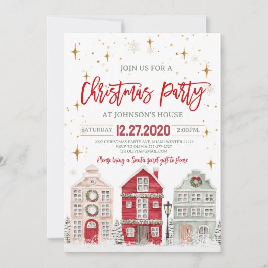 Uitnodiging Kerstfeest Kerstfeest in de winter (Voorkant)