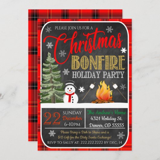 Uitnodiging kerstfeest met Bonfire (Voorkant / Achterkant)