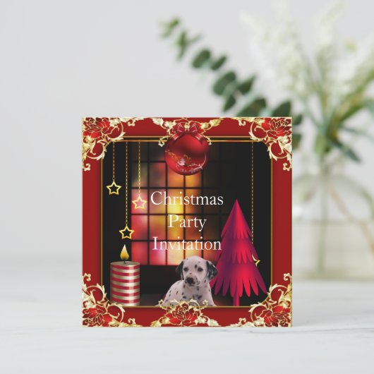 Uitnodiging kerstfeest Red Dog Dalmation (Staand voorkant)