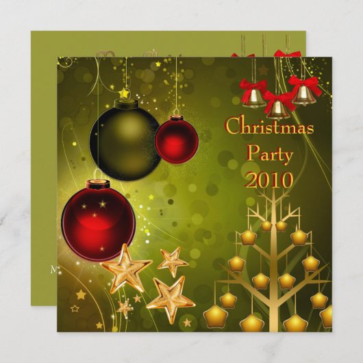 Uitnodiging kerstfeest Red Gold Green (Voorkant / Achterkant)