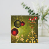 Uitnodiging kerstfeest Red Gold Green (Staand voorkant)