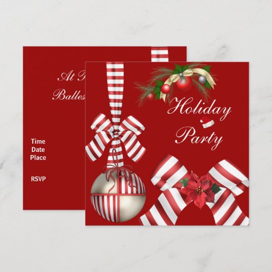Uitnodiging Kerstfeest Rood Witte Candy Streep Boo (Voorkant / Achterkant)
