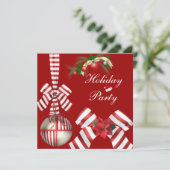 Uitnodiging Kerstfeest Rood Witte Candy Streep Boo (Staand voorkant)