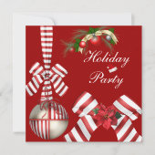 Uitnodiging Kerstfeest Rood Witte Candy Streep Boo (Voorkant)
