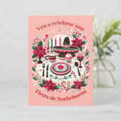 Uitnodiging Kerstfeest Spaanse Poinsettia (Staand voorkant)