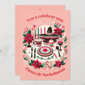 Uitnodiging Kerstfeest Spaanse Poinsettia (Voorkant / Achterkant)